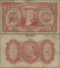 British Guiana: The Government of British Guiana 1 Dollar 1938, P.12b, repaired part at upper margin, stained paper and tiny hole at center. Condition...