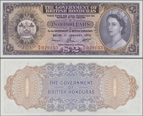 British Honduras: The Government of British Honduras 2 Dollars January 1st 1973,...