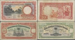 British West Africa: Lot with 3 banknotes of the West African Currency Board containing 10 Shillings 1942 P.7b (F-), 20 Shillings 1951 P.8b (F with mi...