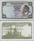 Brunei: 50 Ringgit 1967, P.4, great condition with horizontal and vertical fold, otherwise crisp paper and bright colors. Condition: VF+
 [taxed unde...