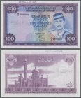 Brunei: Government of Brunei 100 Ringgit 1976 SPECIMEN, P.10as with perforation ”Specimen” and serial number A/2 000000, printers annotations at upper...