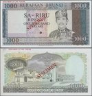 Brunei: Government of Brunei 1000 Ringgit ND(1979) SPECIMEN, P.12s, red overprint ”SPECIMEN”, ”SPECIMEN OF NO VALUE” at upper margin and Specimen numb...