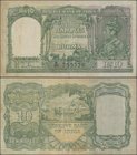 Burma: 10 Rupees ND portrait KGIV P. 5 in lightly used condition with light folds but with no holes in paper, stain at left border, still strongness i...
