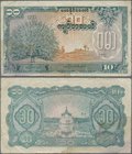 Burma: Japanese Puppet Bank of Burma 10 Kyats ND(1944), P.20a, highly rare banknote, still nice with a larger stains, some pinholes and small border t...