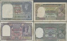 Burma: Lot with 4 banknotes 1, 5, 10 and 100 Rupees ND(1945), all with overprint “Military Administration of Burma – Legal Tender in Burma only”, P.25...