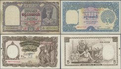 Burma: Nice lot with 3 banknotes containing 10 Rupees ND(1945) with overprint “Military Administration of Burma” P.28 (F), 10 Rupees Government of the...