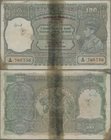 Burma: Burma Currency Board 100 Rupees ND(1947) overprint ”Legal Tender in Burma only” on India #20, P.33, torn into two halfs and restored, staple ho...