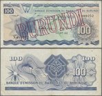 Burundi: Banque d'Émission du Rwanda et du Burundi (Banque du Royaume du Burundi) 100 Francs July 31st 1962 with additional red overprint ”BURUNDI” on...