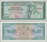 Burundi: Banque du Royaume du Burundi 1000 Francs 1965, P.14, highly rare banknote in excellent condition, just one soft vertical bend at center. Cond...