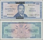 Burundi: Banque de la République du Burundi 100 Francs 1966, P.17b, optically a perfect banknote, but probably pressed with barely visible creases. Co...