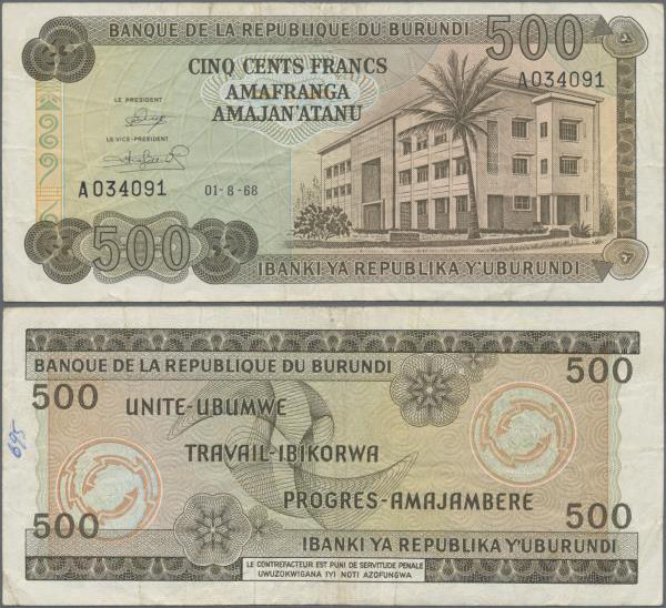 Burundi: Banque de la République du Burundi 500 Francs 1968, P.24a, small graffi...
