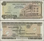 Burundi: Banque de la République du Burundi 500 Francs 1968, P.24a, small graffiti on back, some folds and lightly stained. Condition: F+/VF
 [taxed ...