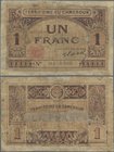 Cameroon: Territoire du Cameroun 1 Franc ND(1922), P.5, highly rare banknote, almost well worn with a lot of repaired parts. Condition: VG
 [taxed un...