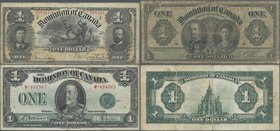 Canada: Dominion of Canada, small lot with 3 banknotes 1 Dollar 1898 P.24A (F), 1 Dollar 1911 P.27b (VG) and 1 Dollar 1923 P.33d (F). (3 pcs.)
 [taxe...