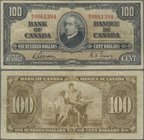 Canada: 100 Dollars 1937, P.64b, small margin split, some folds and lightly toned paper. Condition: F
 [taxed under margin system]