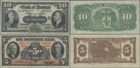 Canada: The Dominion Bank 5 Dollars 1938 P.S561 (VF) and The Bank of Montreal 10 Dollars 1938 P.S562b (F+). Nice and rare set. (2 pcs.)
 [taxed under...