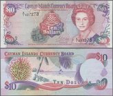 Cayman Islands: 10 Dollars 1995, P.18b with prefix “X/1”, highly rare note, only 100.000 pcs. issued, still great condition with a few soft folds only...