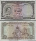 Ceylon: Central Bank of Ceylon 100 Rupees 1952, P.53, taped on back, cut borders and tiny hole at center. Condition: F
 [taxed under margin system]