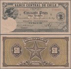 Chile: Banco Central de Chile 50 Pesos 1928, P.84b, very rare and seldom offered note in excellent condition, just a few soft folds and minor creases....
