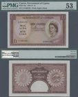 Cyprus: Government of Cyprus 1 Pound 1955, P.35a, excellent condition with soft vertical bend at center, PMG graded 53 About Uncirculated. Rare!
 [pl...