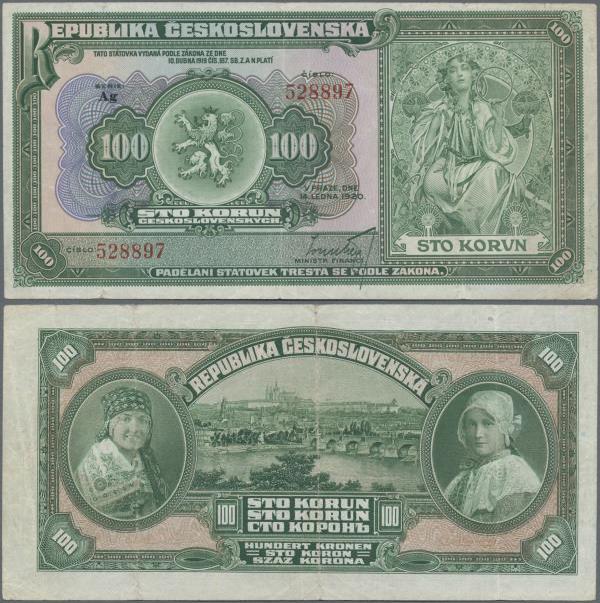 Czechoslovakia: 100 Korun 1920, P.17, very nice note with still crisp paper and ...