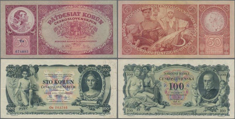 Czechoslovakia: Pair with 50 Korun 1929 P.22 (VF+) and 100 Korun 1931 P.23 (VF)....