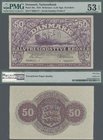Denmark: 50 Kroner 1944, P.38a, great original shape with a soft fold at center only, PMG graded 53 About Uncirculated EPQ.
 [plus 19 % VAT]
