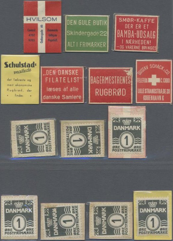 Denmark: Set with 7 Notgeld/stamp issues of 1 Oere with different advertising te...