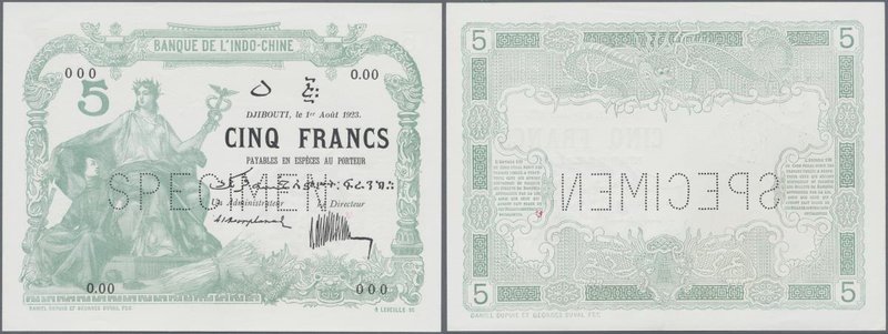 Djibouti: Djibouti – French Somaliland, Banque de l'Indo-Chine 5 Francs 1923 SPE...