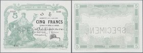 Djibouti: Djibouti – French Somaliland, Banque de l'Indo-Chine 5 Francs 1923 SPECIMEN, P.4As, perforation “Specimen” at center and serial number 0.00 ...