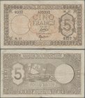 Djibouti: Banque de l'Indochine 5 Francs ND(1945), P.14, still strong paper with a few minor spots and several folds. Condition: F/F+
 [plus 19 % VAT...