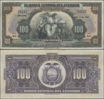 Ecuador: El Banco Central del Ecuador 100 Sucres 1947 with text ”Capital Autorizado 20.000.000 Sucres”, P.95c, excellent condition with a soft vertica...