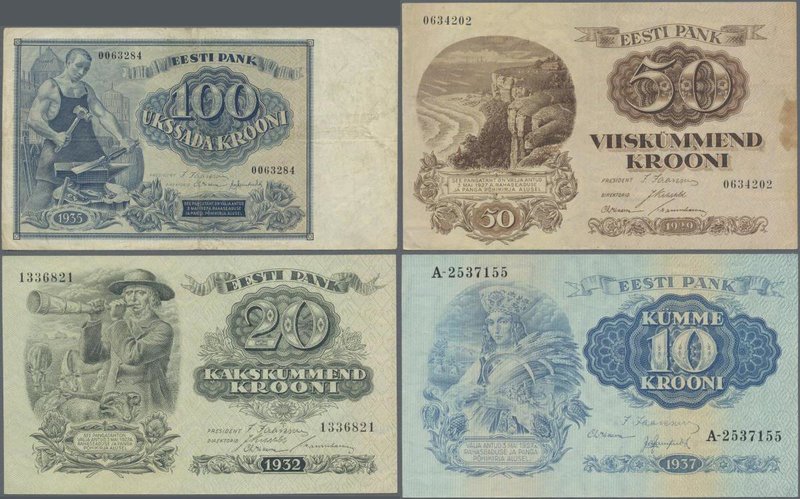 Estonia: Very nice set with 6 Banknotes series 1928-37 with 10 Krooni 1928 in ab...