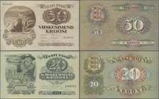 Estonia: Pair of 20 Krooni 1932 P.64 in aUNC and 50 Krooni 1929 P.65 in F/F+. (2 pcs.)
 [taxed under margin system]
Knocked down to the highest bid!
