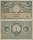 Finland: 50 Markkaa 1918, P.39, lightly stained at left and some small border tears. Condition: F/F+. Rare!
 [taxed under margin system]