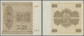 Finland: 50 Markkaa 1945 Litt. A, P.79A, traces of a paper clip at upper margin and vertical folds, but very strong paper and bright colors. Condition...