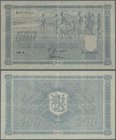 Finland: 500 Markkaa 1945, Litt. A, P.81a, beautiful note with tiny border tears at left and right, some folds and tiny hole at center. Condition: F+/...