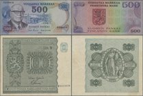 Finland: Pair with 100 Markkaa 1945 Litt.B, P.88 (VF) and 500 Markkaa 1975 P.110 (VF). (2 pcs.)
 [taxed under margin system]