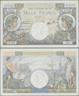 France: 1000 Francs 1940, P.96a, almost perfect condition with a few pinholes at left and tiny rusty spots, otherwise perfect. Condition: VF
 [plus 1...