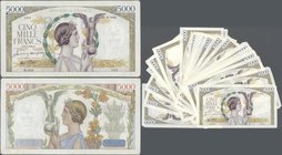 France: large lot of 29 MOSTLY CONSECUTIVE notes of 5000 Francs ”Victoire” 1943 P. 97 with only some missing in the numbering from 30886028 to - 058, ...