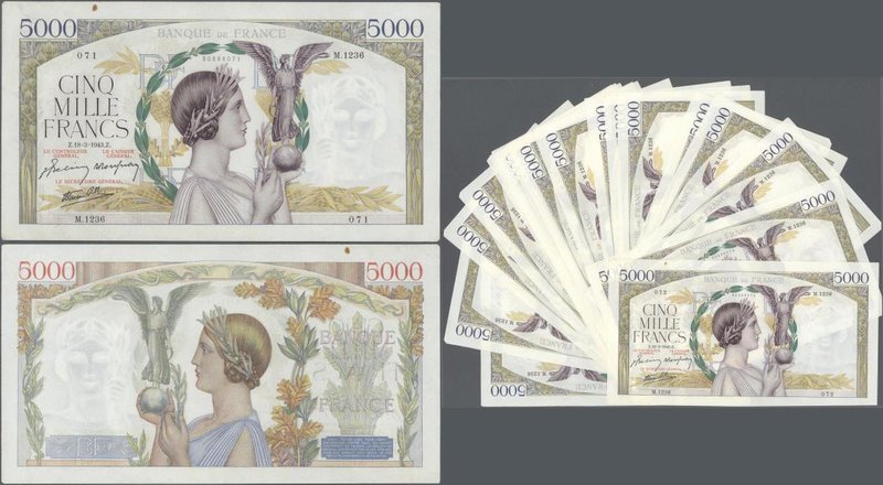 France: large lot of 19 MOSTLY CONSECUTIVE notes of 5000 Francs ”Victoire” 1943 ...