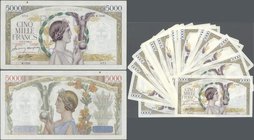 France: large lot of 19 MOSTLY CONSECUTIVE notes of 5000 Francs ”Victoire” 1943 P. 97 with only some missing in the numbering from 30886071 to - 090, ...