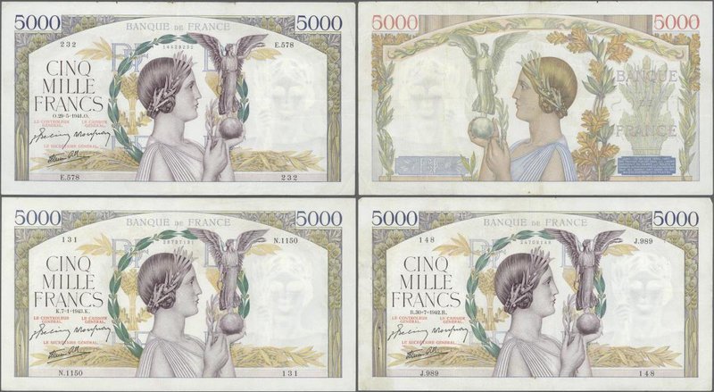 France: set of 22 notes 5000 Francs 1939-43 ”Victoire” P. 97, all notes used wit...
