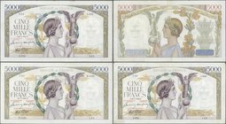 France: set of 22 notes 5000 Francs 1939-43 ”Victoire” P. 97, all notes used with folds and pinholes, some with small border tears but no ”rags” insid...