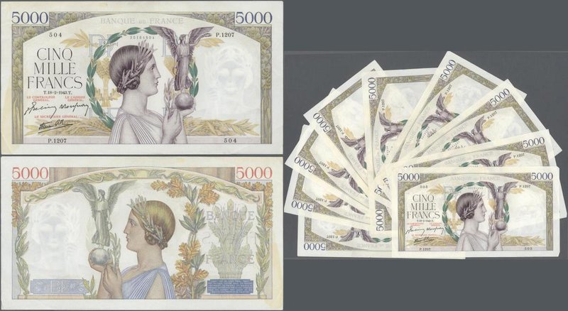 France: large lot of 10 CONSECUTIVE notes of 5000 Francs ”Victoire” 1943 P. 97 n...