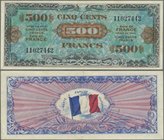 France: 500 Francs 1944 P. 119a, light center fold and minor handling in paper, no holes or tears, crisp paper, original colors, condition: VF+ to XF-...