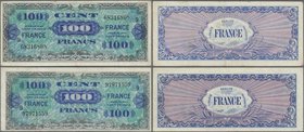 France: Pair of the 100 Francs Allied Forces 1944, both with block number ”9”, P.123d in VF/VF+ condition. (2 pcs.)
 [plus 19 % VAT]