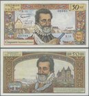 France: 50 Nouvaux Francs 1959 P. 143, light folds in paper, no holes or tears, paper still strong and with original colors, lightly pressed, conditio...