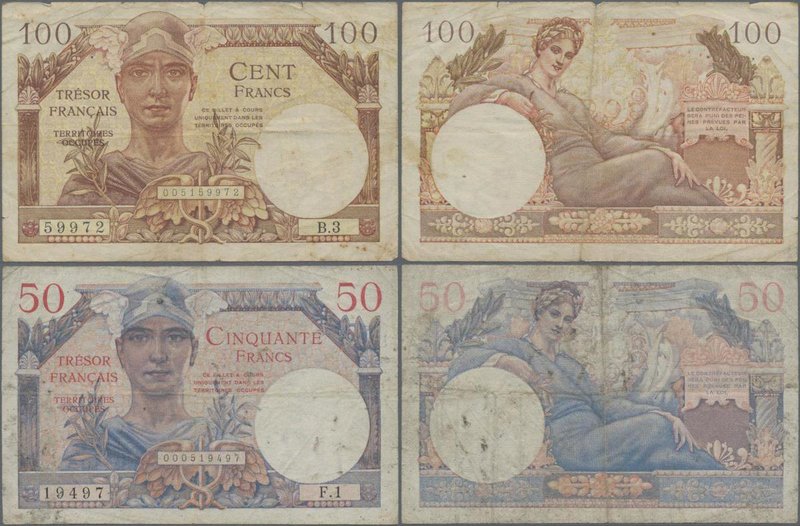 France: Trésor Français pair with 50 and 100 Francs ND(1947), P.M8, M9, both wit...