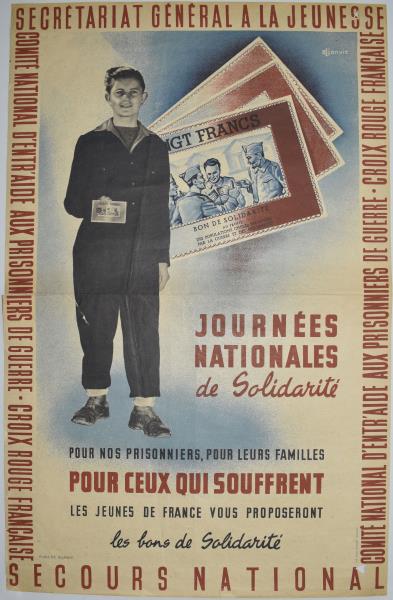 France: Advertising poster for the Bon de Solidarite with text national days of ...
